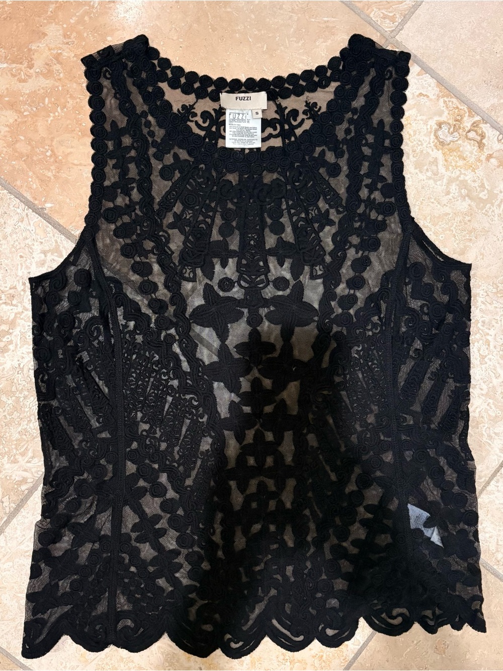 Fuzzi Black Lace Mesh Tank Top